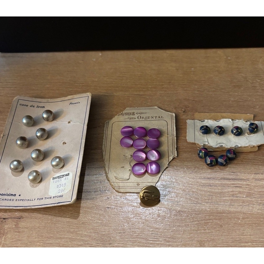 Sewing Button Card Lot 1940s-1960s Mode Oriental Casa de Leon Lacoste VTG